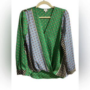 River Island Green Pattern Faux Wrap Top